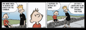 A comic strip talking about goals for the end of summer.